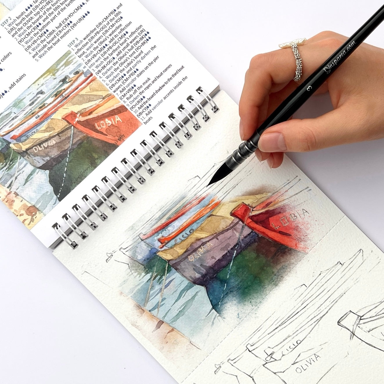 Workbook tutorial "Watercolor trip to Italy", 15x23 cm, printed on Premium Watercolor Paper 300 gsm, 17 step-by-step lessons by Award-Winning Artists